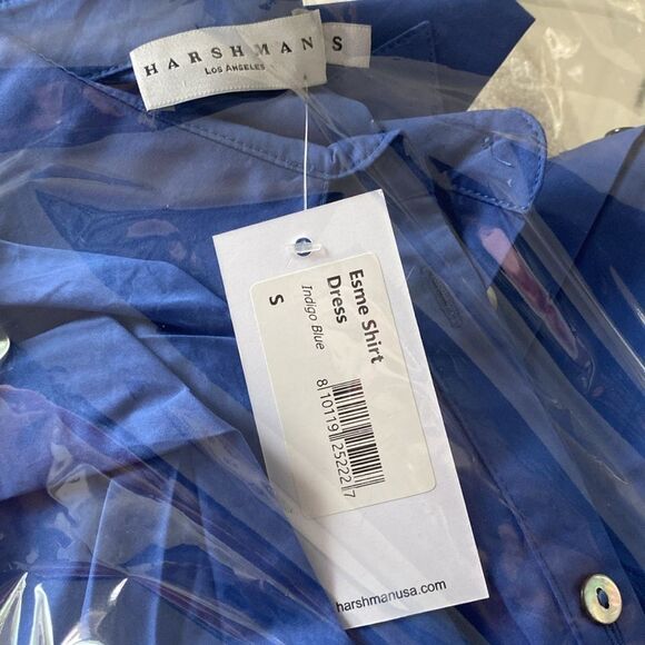 HARSHMAN Dress Esme Shirt Dress Indigo Blue Cotton Pleated Long Sleeve Size S - Picture 5 of 7